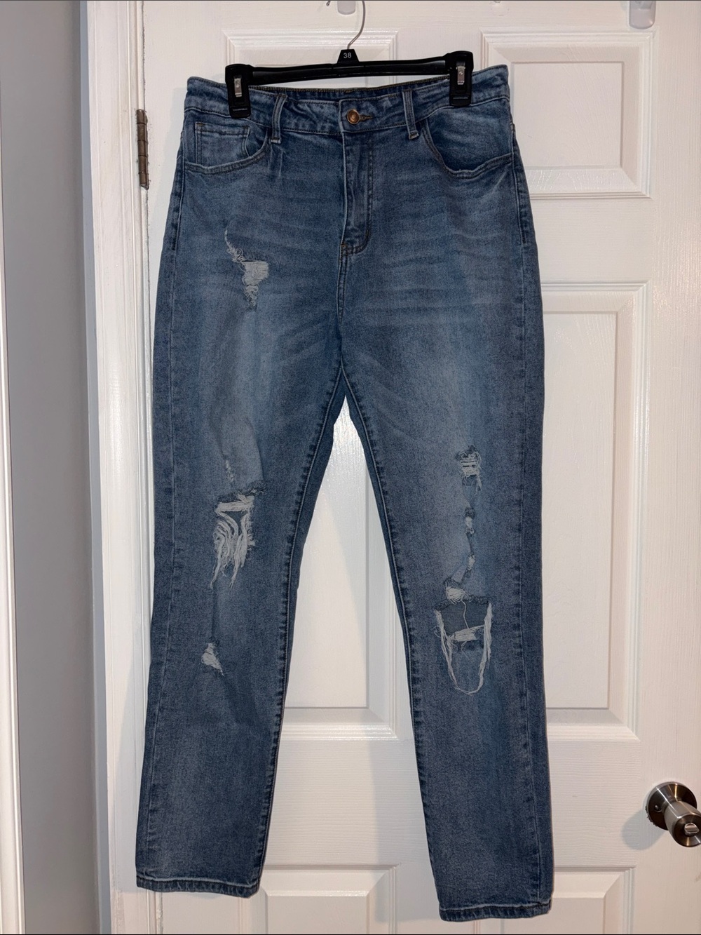Fashion Nova High-Rise Distressed Denim Jeans - Blue Wash